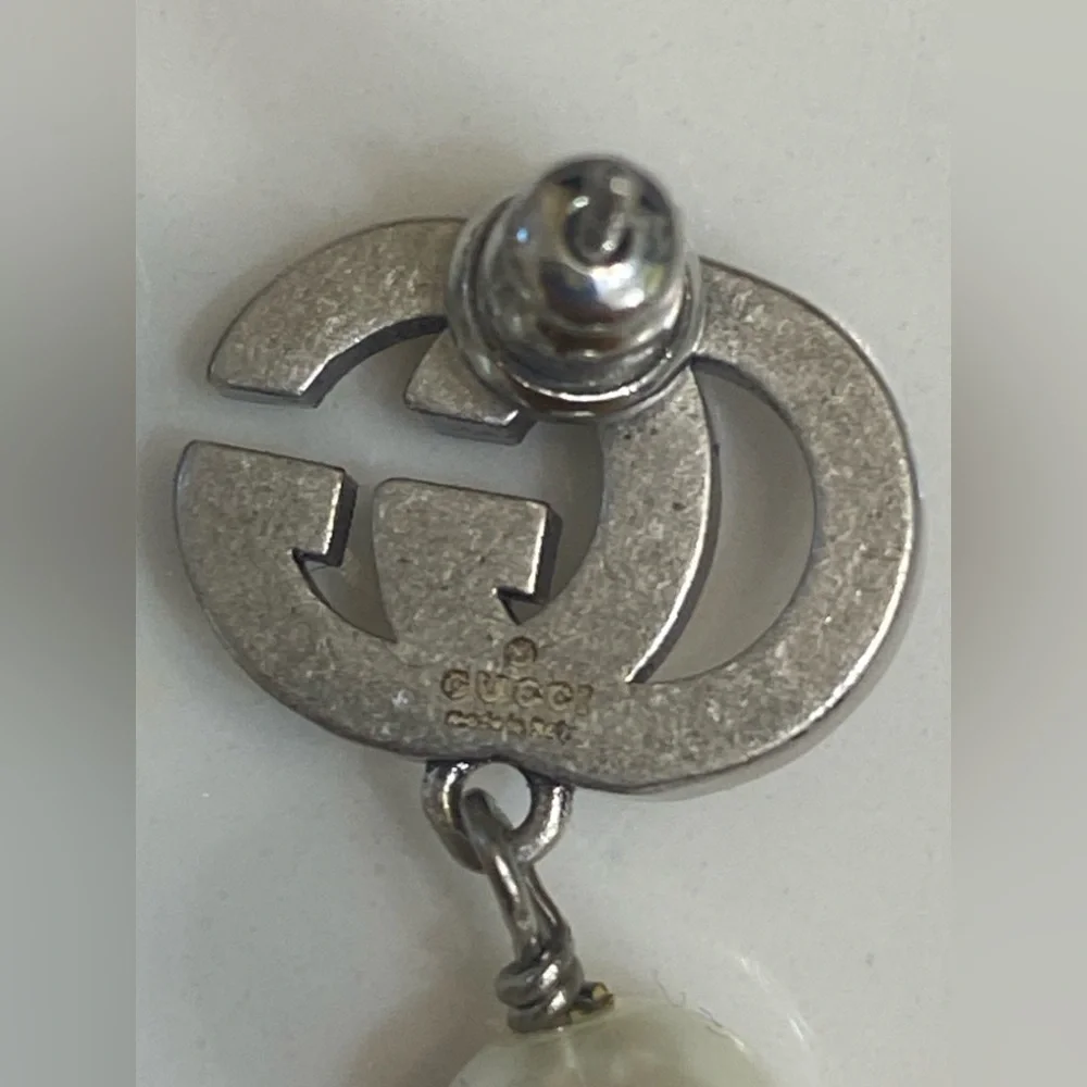 Mismatched Gucci 925 Silver Crystal & Pearl Asymmetrical Drop Earrings - Picture 5 of 6